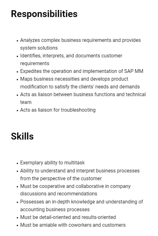 Roles And Responsibilities Of Sap Mm Consultant